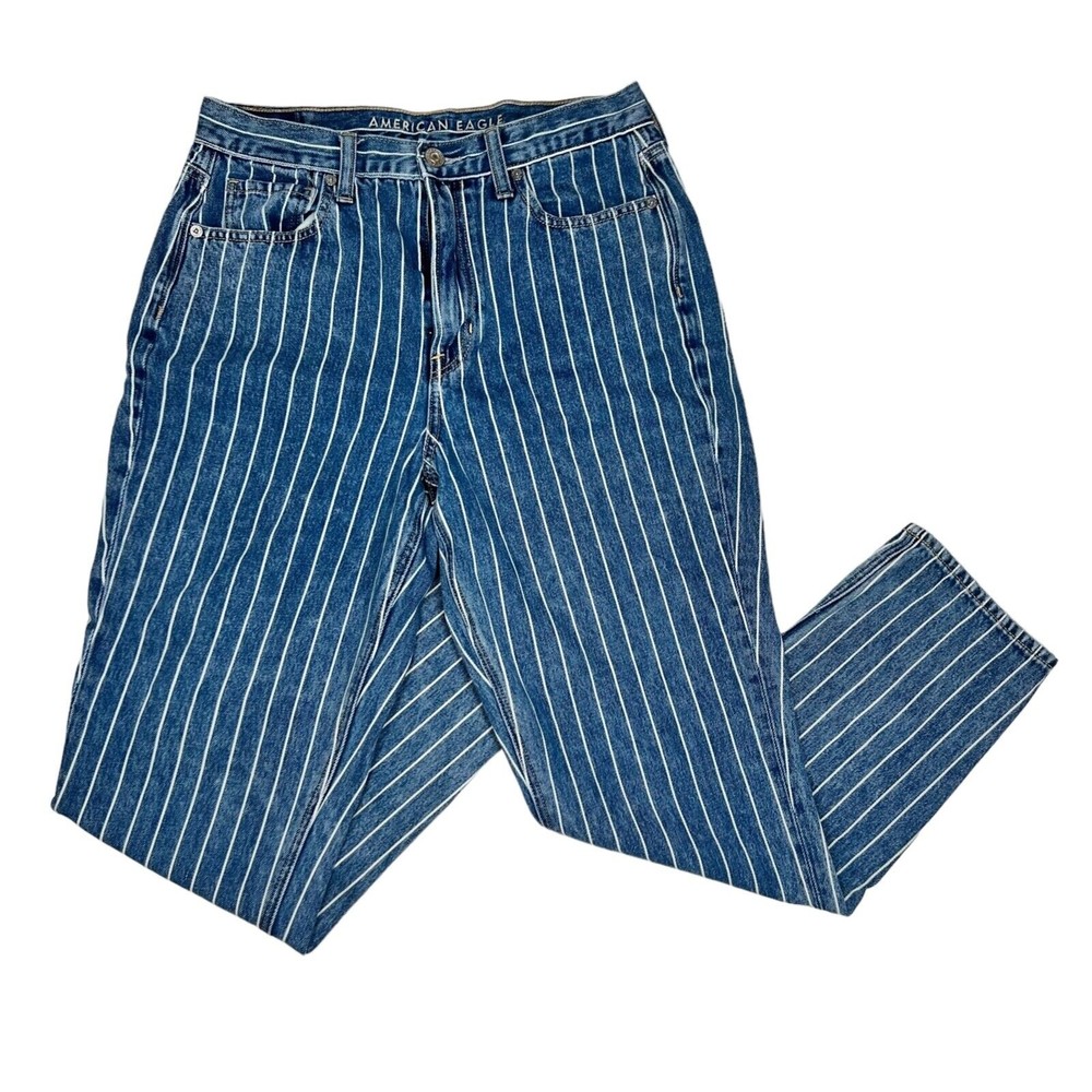 American Eagle Women's Size  6 High Rise Mom Jeans Striped Denim